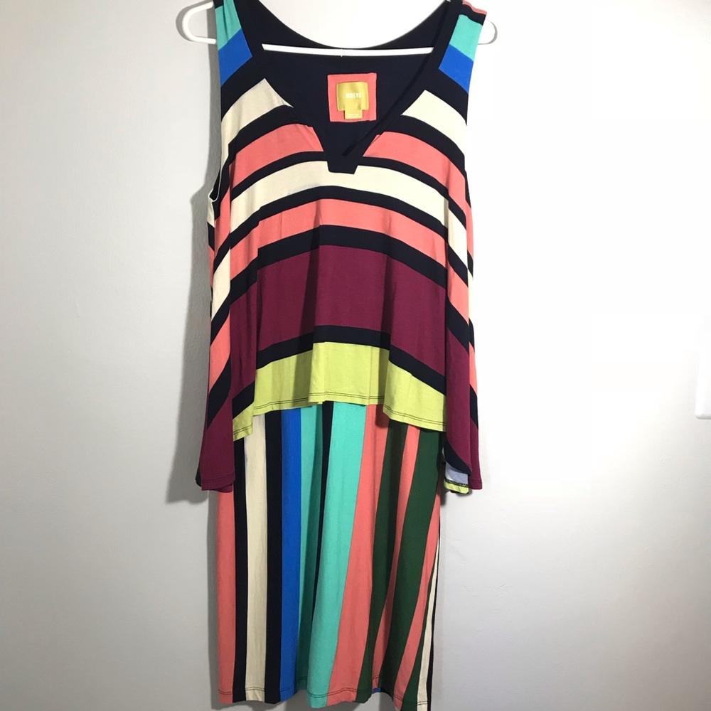 Anthro- Maeve Davina Rainbow Sleeveless Striped Layered Color Block Dress Sz M
